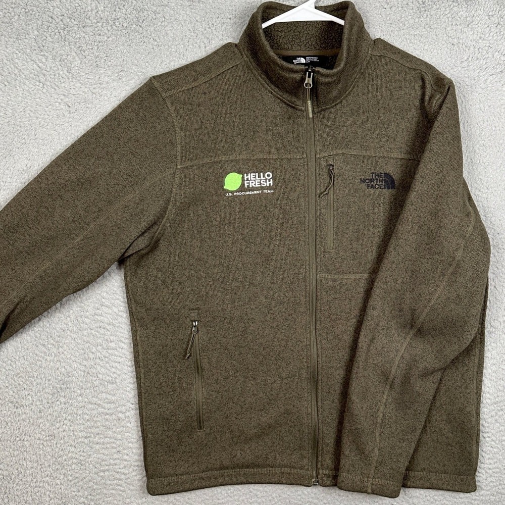 The North Face Jacket Mens Large Olive Green Gordon Lyons Full Zip Fleece Logo